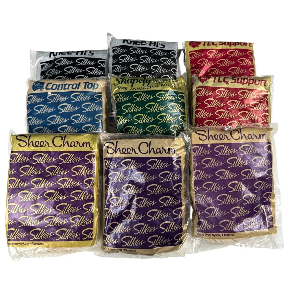 Silkies Hosiery Lot 9pk Sheer Charm TLC Support Control Top Queen XL Black Ivory
